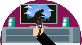 Desenho de uma mão segurando um controle, atrás um monitor de TV para ilustrar a plataforma de streaming Datatix.