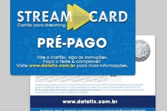 Frente e verso do cartão StreamCard Pré-Pago.
